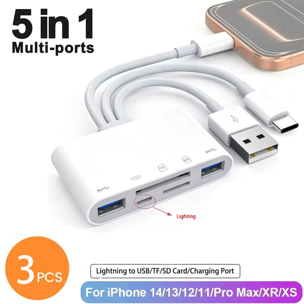 8-in-1 Universal Card Reader USB3.0 Type-C SD/TF Slots Lighting OTG Camera Adapter for Android iPhone iPad External Installation