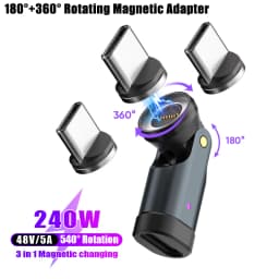 Magnetic Type-C to USB-C OTG Adapter 540 Degree PD3.1 240W Fast Charging 9Pin Magnet USB-C Female Converter For Macbook Samsung