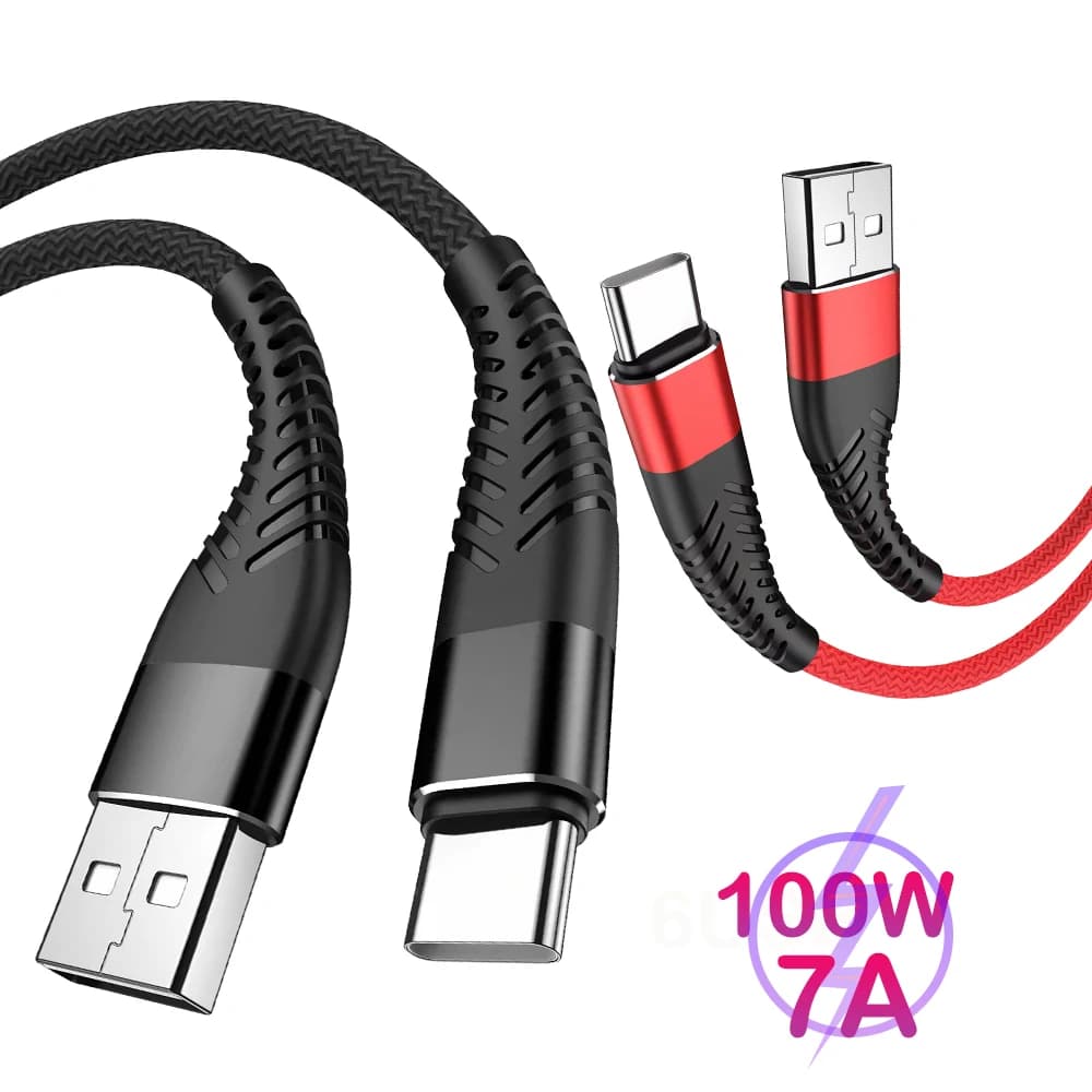 100W 7A USB Fast Charging Data Cable Mobile Phone Type C Quick Charge 3.0 Wire Nylon Braid Cord For Samsung Huawei Xiaomi Redmi