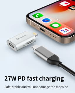 PHIXERO USB C OTG Adapter 27W Charging Data Transfer Audio Compatible For iPhone 14promax, 13, 12, 11 Xs iPad iPod AirPods Table