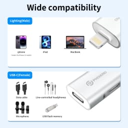PHIXERO USB C OTG Adapter 27W Charging Data Transfer Audio Compatible For iPhone 14promax, 13, 12, 11 Xs iPad iPod AirPods Table
