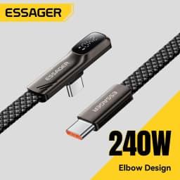 Essager USB C Cable 240W Elbow Fast Charging Cord With E‑Marker Chip Digital Display Data Cable For Laptop iPhone Samsung Huawei