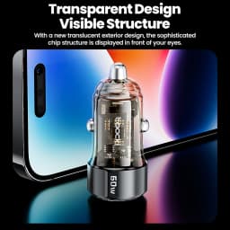 Toocki Transparent USB Type C Car Charger PD QC 3.0 Fast Charging 60W USB C Car Mobile Phone Charger Adapter For iphone Android