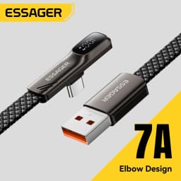 Essager 100W 7A USB Type-C Cable Fast Charger Cord 90 Degree Elbow USB C Digital Display Data Cable For Samsung Huawei Honor