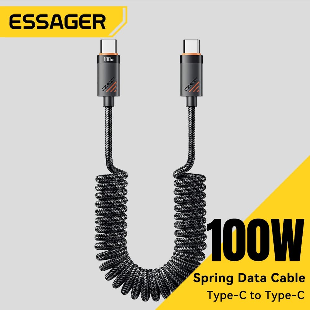 Essager Car Spring Type C Cable  For iPhone 16 1514 Xiaomi Samsung 100W PD Fast Charging For Macbook iPad Type C to Type C Cable