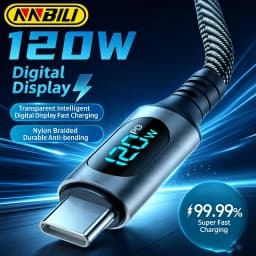 NNBILI USB Type C to Type C 6A Fast Charge 120W USB A To Type C Data Cord For Huawei Honor Xiaomi With Led Digital Display Cable