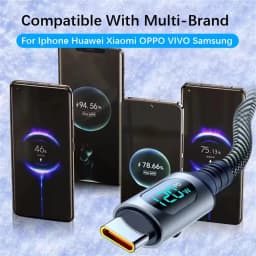 NNBILI USB Type C to Type C 6A Fast Charge 120W USB A To Type C Data Cord For Huawei Honor Xiaomi With Led Digital Display Cable