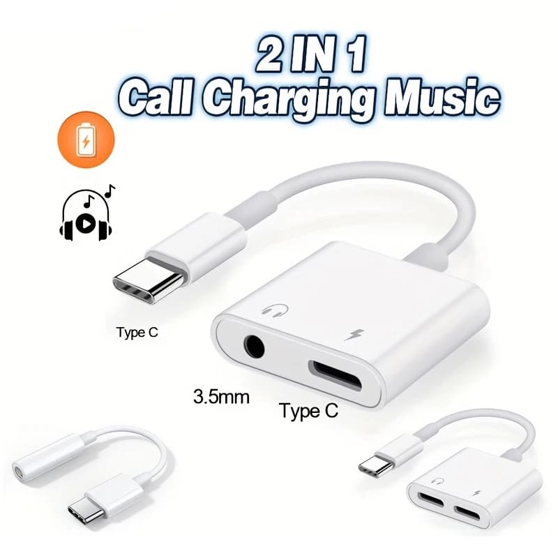 2-in-1 Audio Adapter USB C to 3 5 MM Jack Type-C Charging 3.5MM Aux Cable for Samsung Xiaomi Huawei Wired Headphones Connector