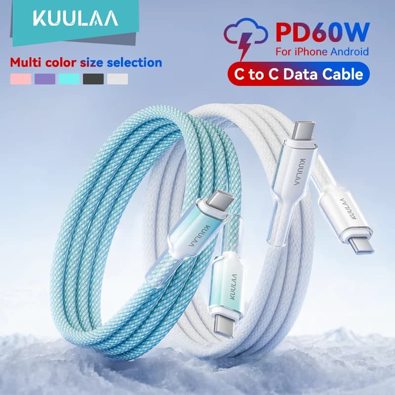 KUULAA USB C Cable to USB Type C Cable Fast Charger Cord PD 60W USBC to Type-C Cable for iPhone16 15 Xiaomi Samsung MacBook iPad