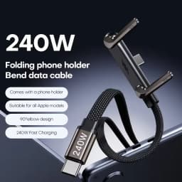 240W PD Fast Charging Type C to Type C Cable USB C to Type C Cable with Foldable Stand Phone Holder For iPhone 15 Xiaomi HUAWEI
