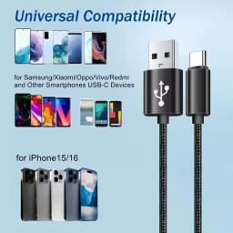 Durable Fast Charge Type C USB Braided Cable 1m 2m Quick Charging For iPhone 15 16 17 Pro Max Samsung Xiaomi Redmi POCO OnePlus