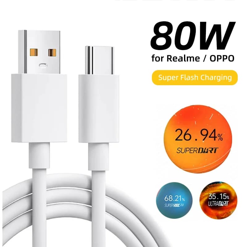 For Realme USB Type C Cable Phone Cables 65w 80W Super Fast Charge Super Dart Vooc for Realme 12 13 14 Pro 9i Neo GT V60 OPPO