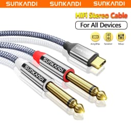 SUNKANDI USB C to 1/4" Audio Cable, Type-C to Dual 6.35mm TS Splitter for iPhone16 15, MacBook, Galaxy, Mixer, Amp, Speaker