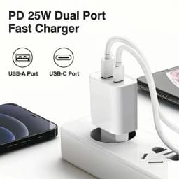 25W PD USB C Multi-Port Fast Charger For iPhone 11 12 13 Mini 14 Pro Max X XR XS Max 7 8 Plus Quick Charging PD Cable 1m 1.5m 2m