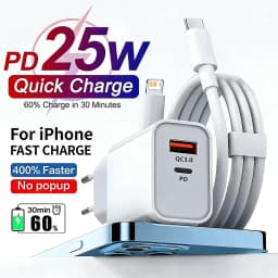 25W PD USB C Multi-Port Fast Charger For iPhone 11 12 13 Mini 14 Pro Max X XR XS Max 7 8 Plus Quick Charging PD Cable 1m 1.5m 2m