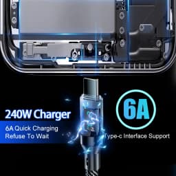 240W Type C Fast Charging Cable For iPhone 16 USB C Mobile Phone LED Display Cables For Samsung Data Cord For Huawei Oppo Vivo
