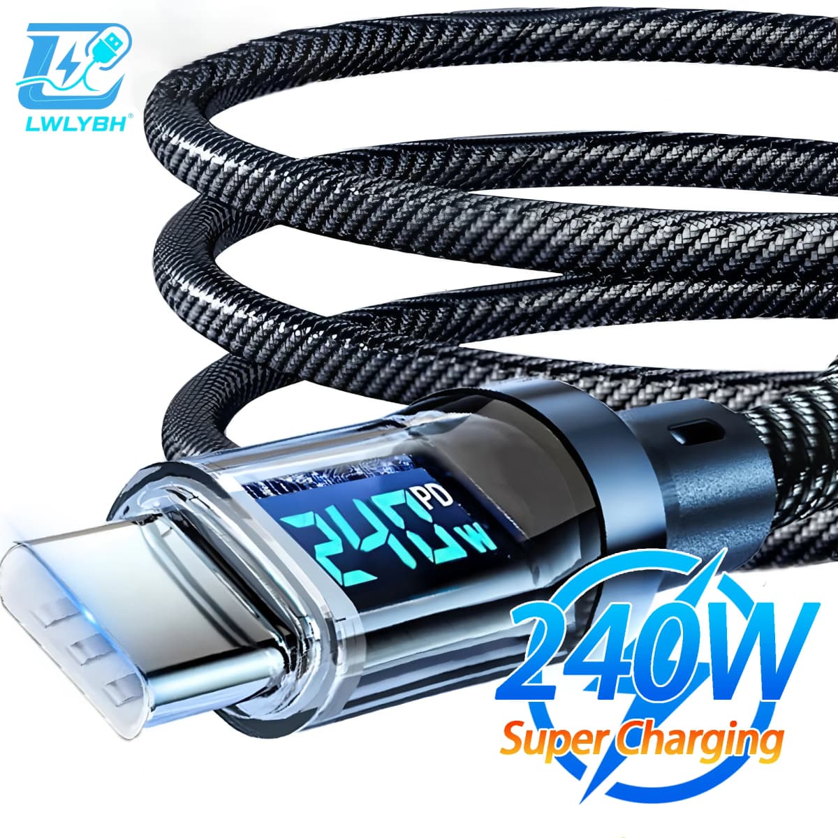 240W Type C Fast Charging Cable For iPhone 16 USB C Mobile Phone LED Display Cables For Samsung Data Cord For Huawei Oppo Vivo