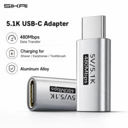 5.1K Resistor USB C Male to Female Adapter 5V Type C Charging Converter for Shaver Trimmer Headphone Fan Electric Screwdriver
