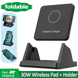 Fast Wireless Charger Pad + Holder for iPhone 17 15 14 13 12 11 Pro Max XR Samsung Galaxy Xiaomi Wireless Charging Dock Station