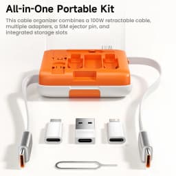Toocki PD100W Retractable Fast Charging Cable Set With Hidden Phone Stand & Multi-Adapter For iPhone 16 15 Samsung S23 Xiaomi