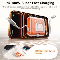 Toocki PD100W Retractable Fast Charging Cable Set With Hidden Phone Stand & Multi-Adapter For iPhone 16 15 Samsung S23 Xiaomi