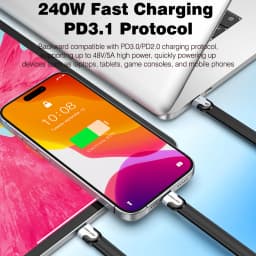 UGOURD New Flat Thunderbolt 5 High-Speed Data Cable 80Gbps 0.15m-1m Full-Featured Type C USB5 Cable Compatible All USB-C Ports