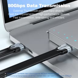 UGOURD New Flat Thunderbolt 5 High-Speed Data Cable 80Gbps 0.15m-1m Full-Featured Type C USB5 Cable Compatible All USB-C Ports