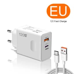 2026 120W Original Phone Charger Turbo Fast Charge PD USB 2 In 1 Charger 2Ports Fast Charging For Xiaomi Huawei iPhone Samsung
