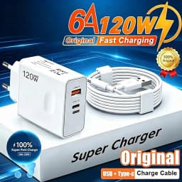 2026 120W Original Phone Charger Turbo Fast Charge PD USB 2 In 1 Charger 2Ports Fast Charging For Xiaomi Huawei iPhone Samsung