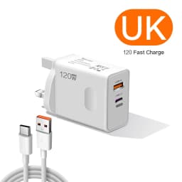 2026 120W Original Phone Charger Turbo Fast Charge PD USB 2 In 1 Charger 2Ports Fast Charging For Xiaomi Huawei iPhone Samsung
