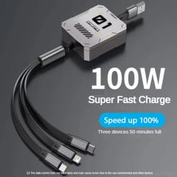 Type-C 3 in 1 Phone Fast Charging Retractable Cable 5A USB-C Data Cable Micro Suitable for iPhone Huawei Samsung Phone Charging