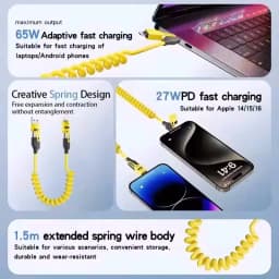 4 in 1 65W Spring Short Data Cable 6A USB Type C Spring Telescopic Quick Charger Wire Spring USB Cable for IPhone15 141312
