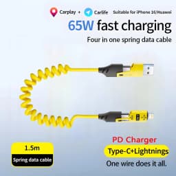 4 in 1 65W Spring Short Data Cable 6A USB Type C Spring Telescopic Quick Charger Wire Spring USB Cable for IPhone15 141312