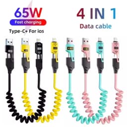 4 in 1 65W Spring Short Data Cable 6A USB Type C Spring Telescopic Quick Charger Wire Spring USB Cable for IPhone15 141312