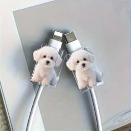 2D Flat 2pcs Cute White Dog Stylish Data Cable Protector Playful Design Connector Cover For iPhone / Type-C Charging Interface