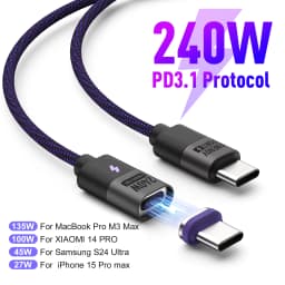 240W PD3.1 Magnetic Fast Charging Cable Type-C Charger Cord with 3 Plugs 5A E-Marker Nylon Cable for Phones Tablets Laptops