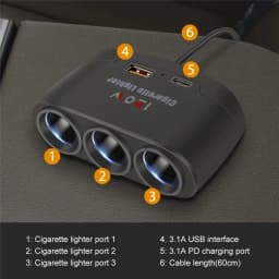 120W USB PD Socket 3 in 1 Car Cigarette Lighter Splitter 12V 24V Fast Charger Plug Phone Power Adapter for iPhone GPS Dashcam