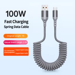 Elbow Coiled USB-C Cable, Stretchable Braided Charging Cord Compatible with iPhone 14/15/16/Plus/Pro Max More,for Carplay