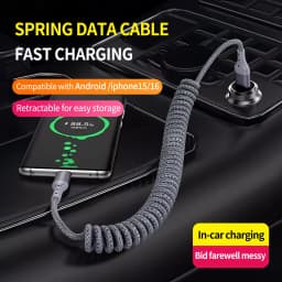Elbow Coiled USB-C Cable, Stretchable Braided Charging Cord Compatible with iPhone 14/15/16/Plus/Pro Max More,for Carplay