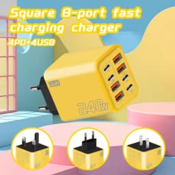 8 in 1 GaN USB C Desktop Charger 240W Fast Charge Phone Adapter Type C Cable For iPhone Samsung Xiaomi EU/US/UK Plug Charger