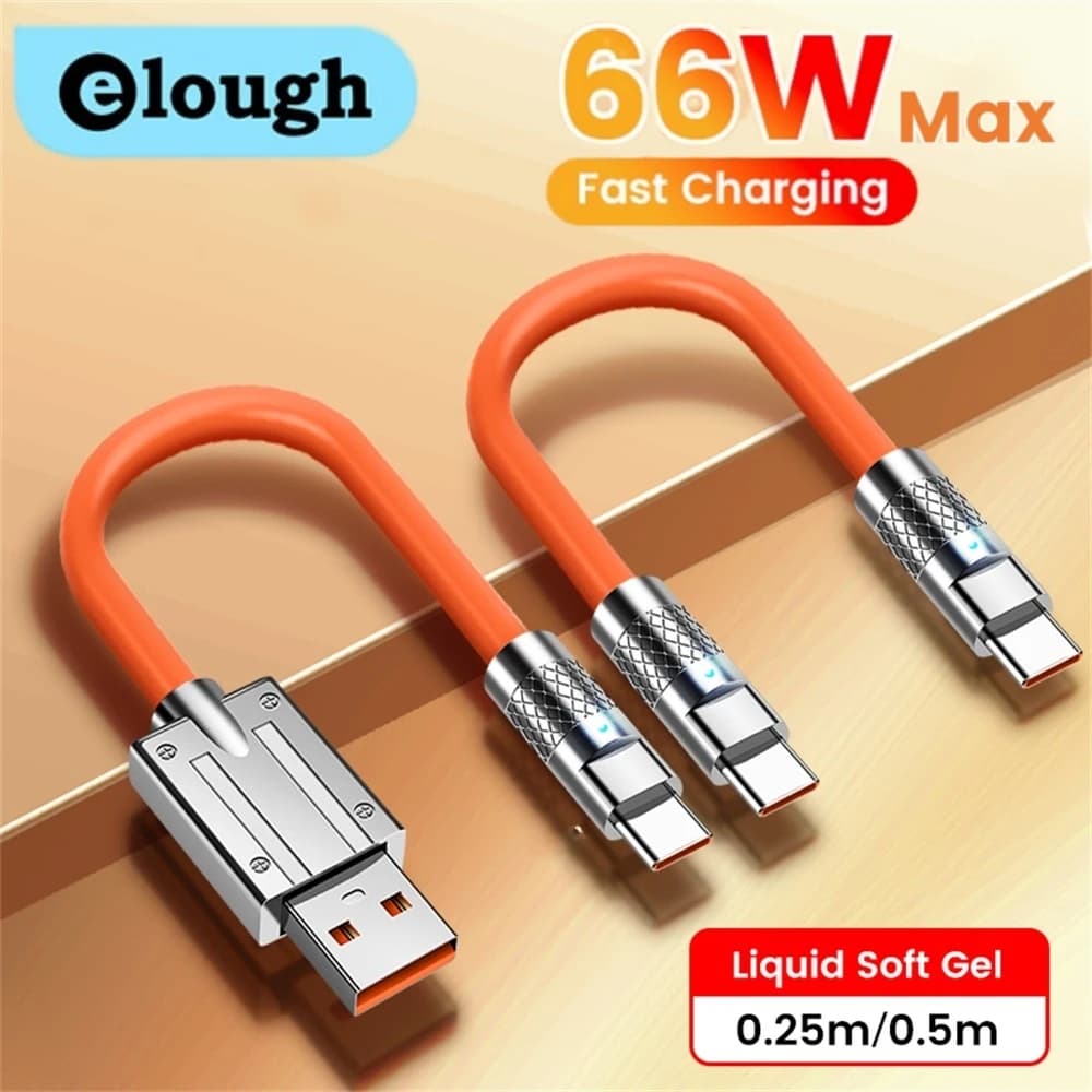Elough 0.25m/0.5m 66W Type-c Charging Cable Short Super Fast Charging thick power bank data cable for iphone 15/16 Samsung