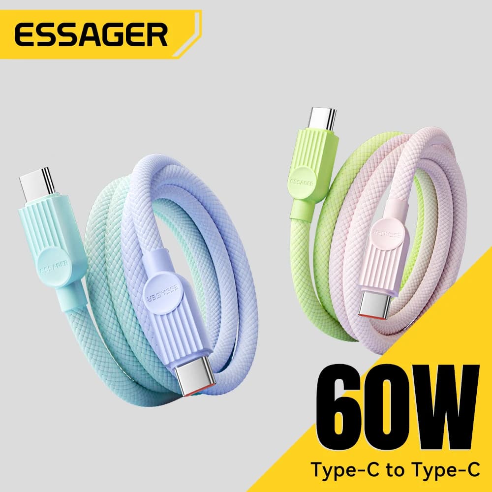 Essager USB C Color Cable For iPhone 16 15 14 Xiaomi Huawei PD 60W Fast Charging For Samsung Macbook iPad Type C to Type C Cable
