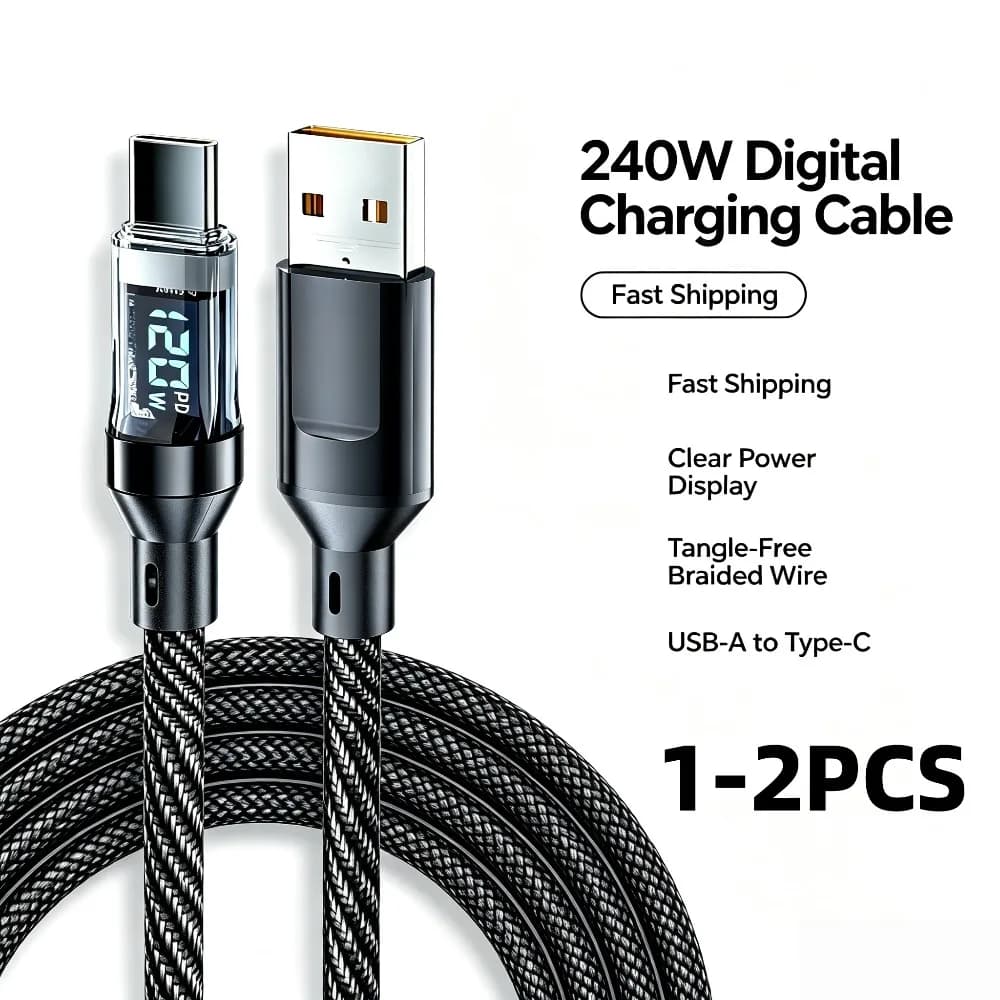 100W USB C 120W USB A Charging Cables with LED Display Screen, USB C=C-C,USB A=A-C, for Xiaomi iPhone Samsung