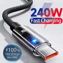 240W Nylon USB Type C Super Fast Charging Cable For Samsung Xiaomi Huawei Honor LED Digital Display USB C Charger Data Cord