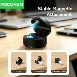 Rocoren Magnetic Cable Organizer Smooth Adjustable Cable Holder Under Desk 12PCS Stable Cable Management Wire Keeper Cable Clips