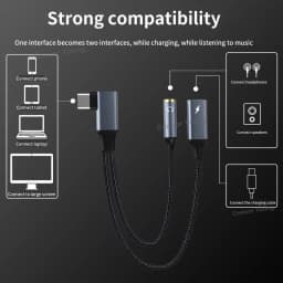OTG 2 IN 1 Elbow Type USB C to 3.5mm Jack AUX Audio Headphone Adapter Fast Charger 60W for Samsung IPhone15 Huawei Xiaomi Tablet