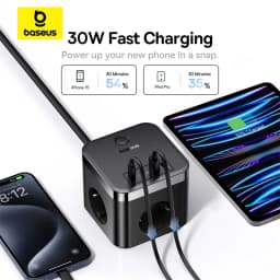Baseus 30W Charger Fast Power Strip 4000W 3AC Outlet Desktop Charging Station Surge Protection For Tablet iPhone Samsung Xiaomi