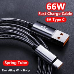 66W 6A Type C Charge Data Cable Spring Metal Braided For Xiaomi 12Pro K60 Samsung S6 S7 Huawei P40 P60 Android Phone USB C Cord