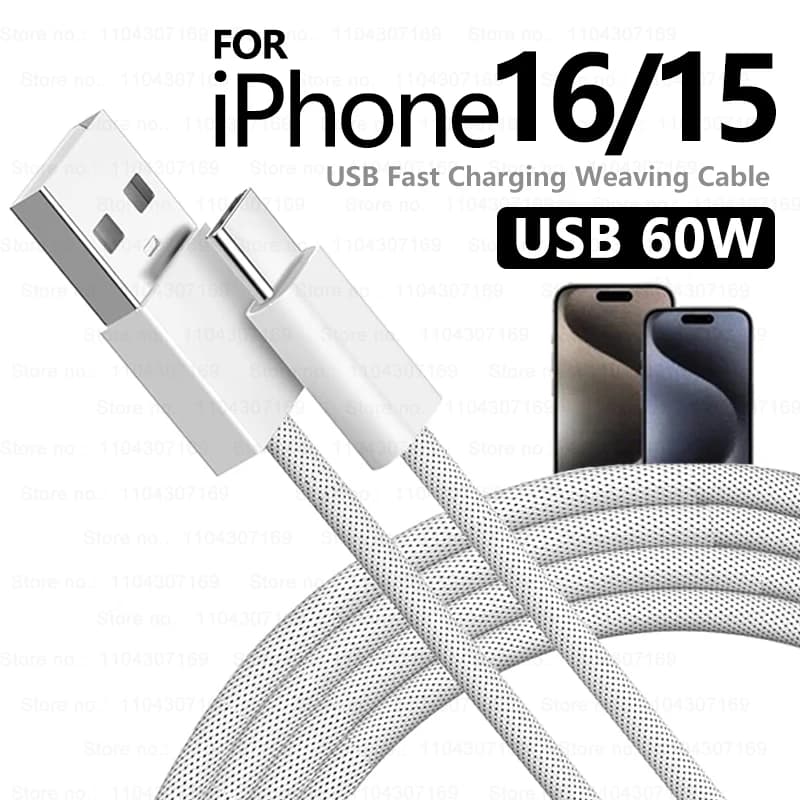 Original 60W USB to USB-C Carplay Fast Charging Cable For Apple iPhone 17 16 Pro Max 15 Plus Type C Charge Xiaomi Samsung Cable