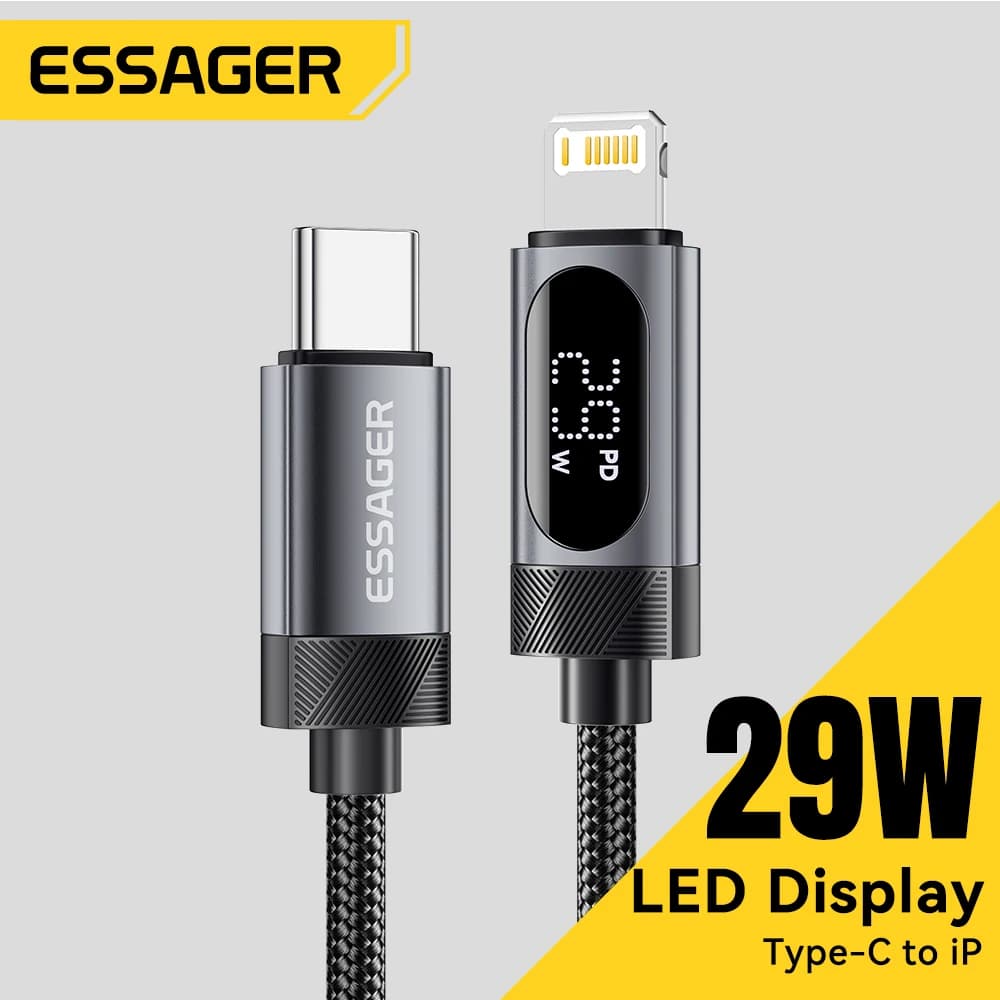 Essager Digital Dispaly USB C Cable For iPhone14 13 12 11 Pro Max PD 29W Fast Charging Type C To Lighting Cable For iPad Macbook